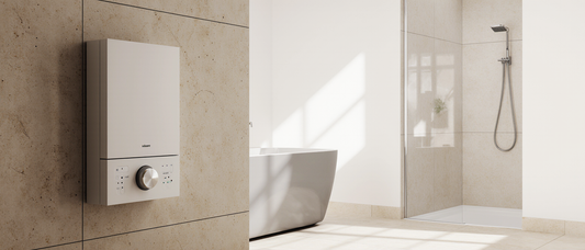 cómo elegir un calentador de agua o generador de vapor para el hogar, con baño moderno y ambiente relajante.