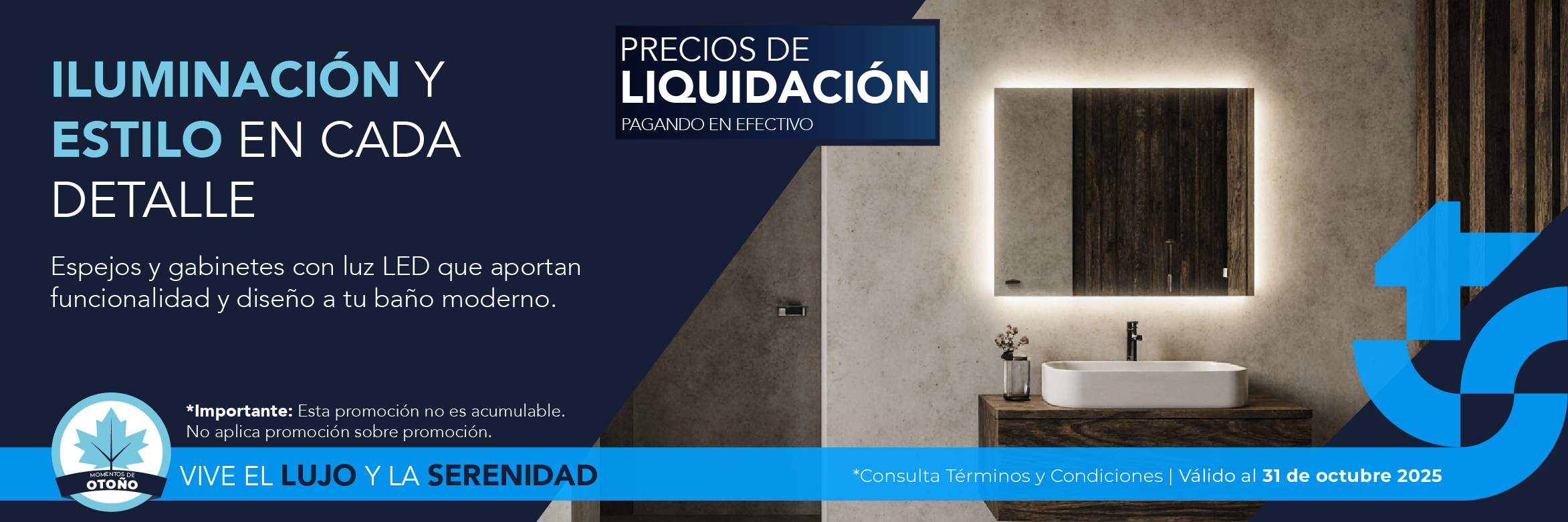 Espejos y gabinetes inteligentes con luz LED en liquidación TotalSpa, moderniza tu baño este otoño con elegancia y tecnología