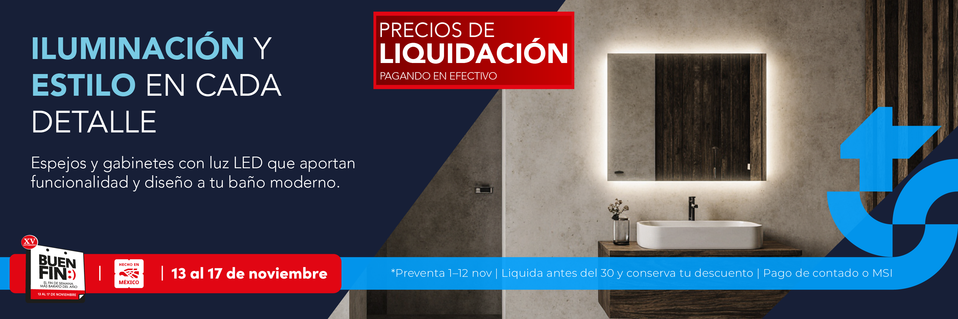 Espejos y gabinetes elegantes para baño, con acabados premium y amplio almacenamiento. Buen Fin 2025 TotalSpa.