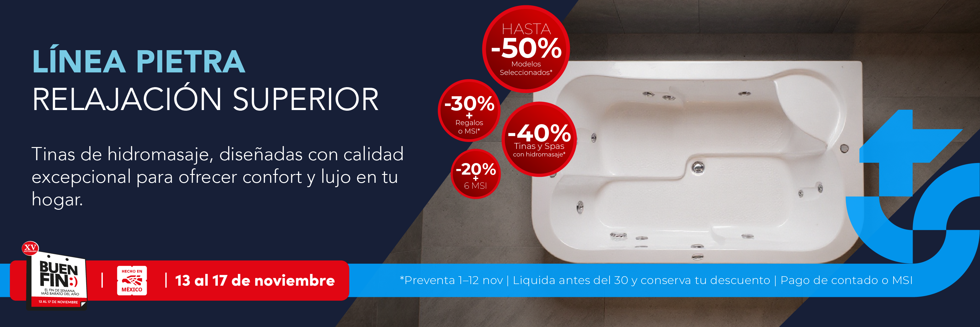 Línea Pietra: tinas de interior con diseño sobrio y materiales premium. Buen Fin 2025 TotalSpa.