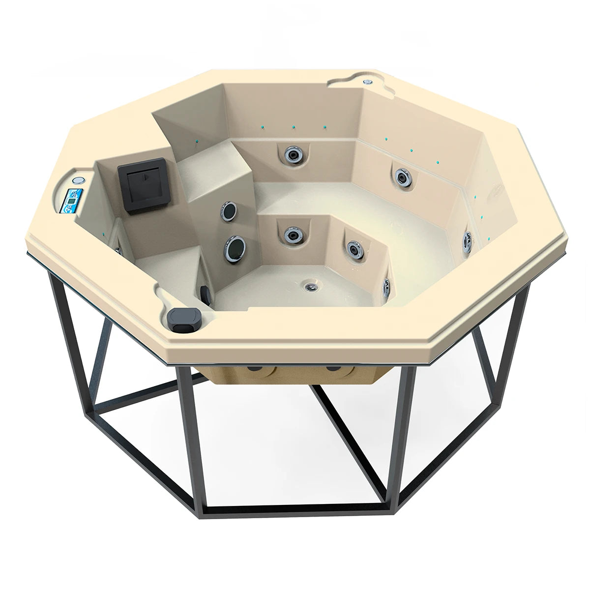 jacuzzi spa CABO para 2 adultos y 1 niño, estructura metálica con acrílico beige nuevo; jacuzzi octagonal ideal para patios, terrazas o cocoons modernos