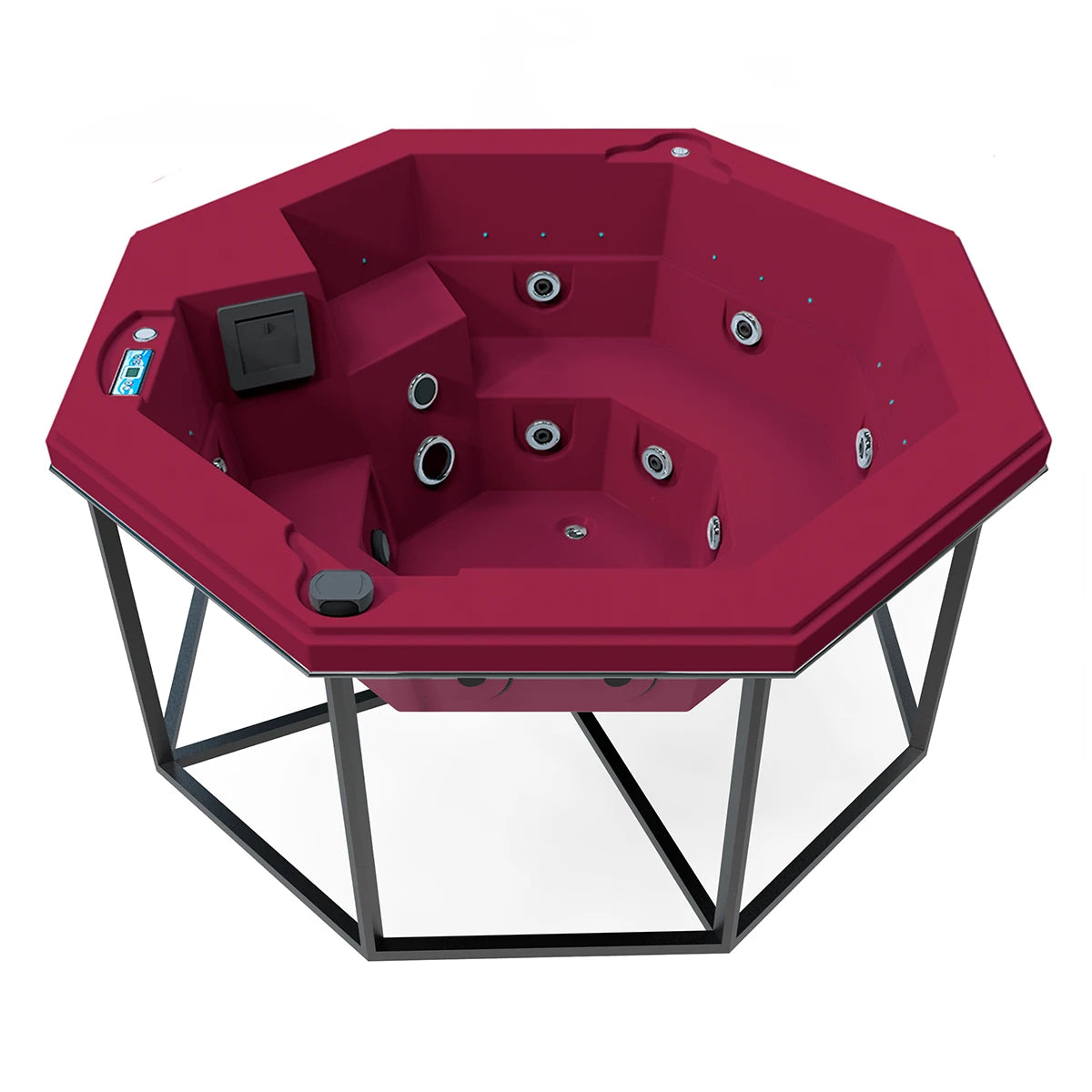 jacuzzi spa CABO para 2 adultos y 1 niño, estructura metálica con acrílico coral; jacuzzi octagonal ideal para patios, terrazas o cocoons modernos