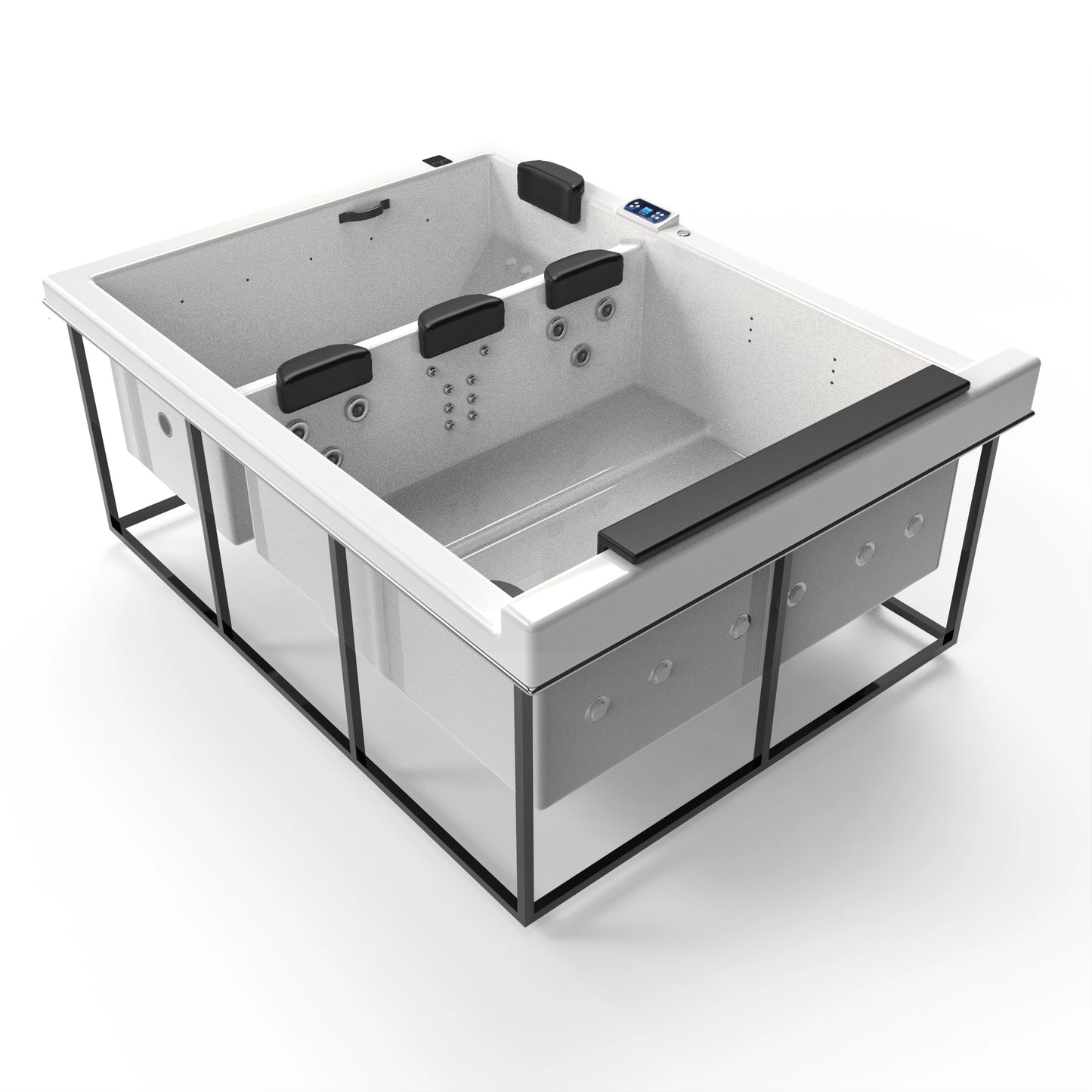 Jacuzzi spa Dual Falls de contraste térmico con estructura metálica reforzada lista para empotrar