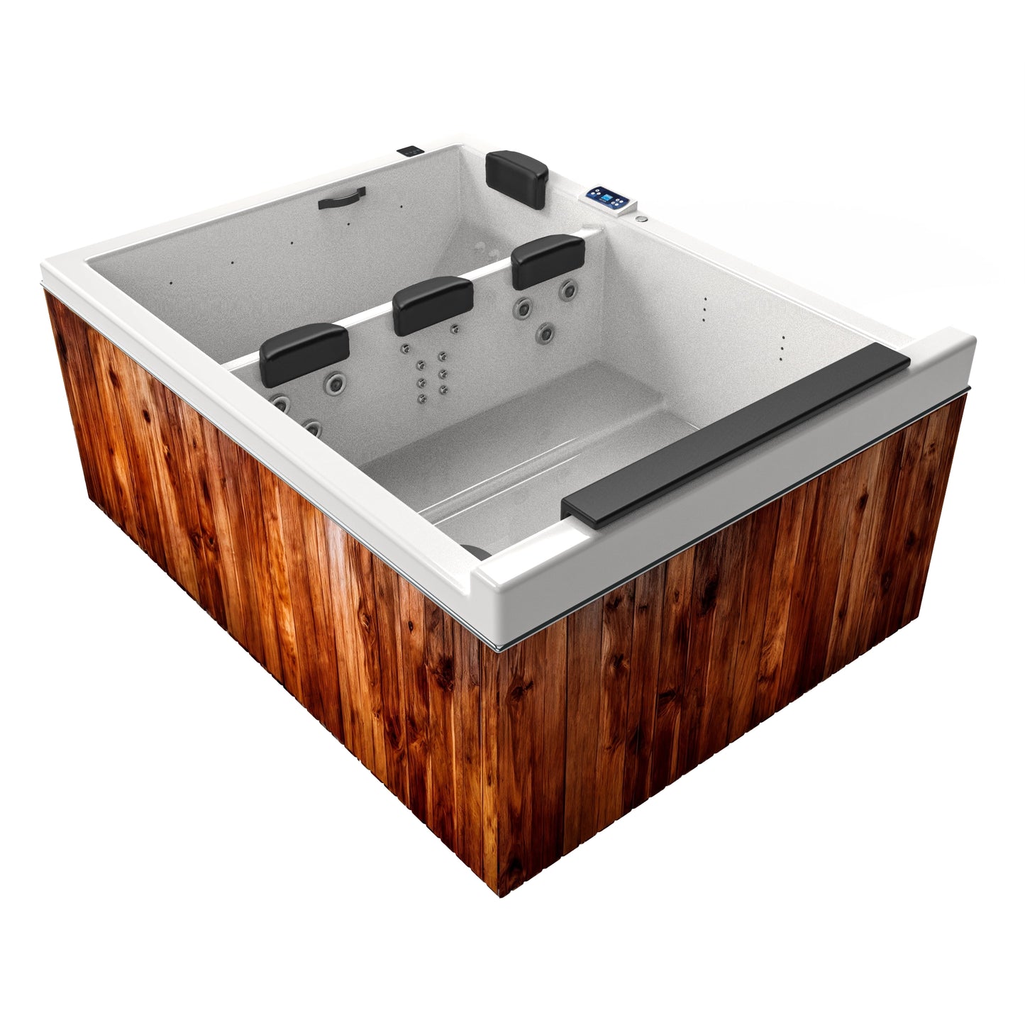 Jacuzzi spa Dual Falls con choque térmico y gabinete de madera teca para exteriores