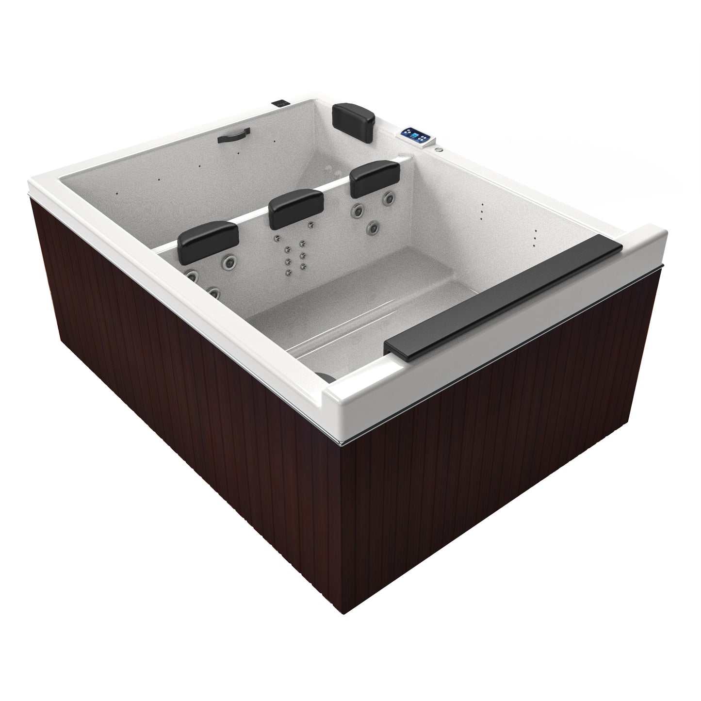 Jacuzzi spa Dual Falls con terapia de contraste térmico y acabado en madera sintética café obscuro