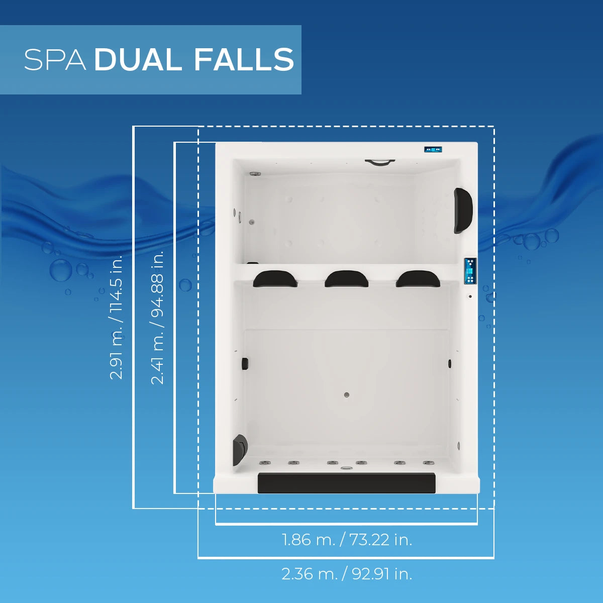 Medidas técnicas del jacuzzi spa Dual Falls para instalación precisa