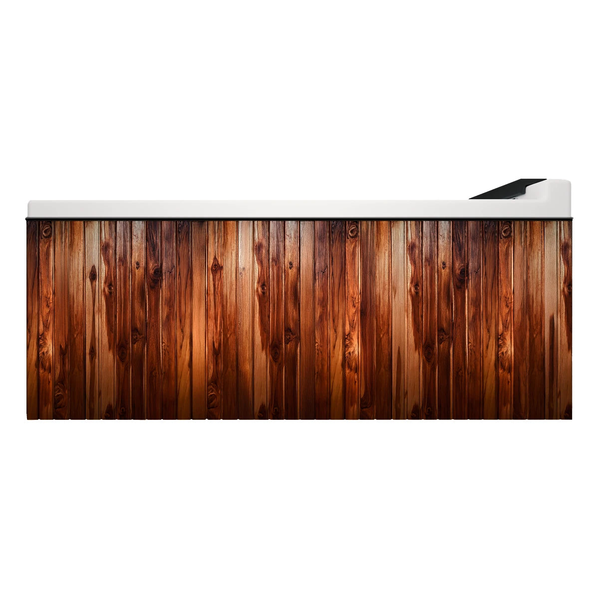 faldón exterior del spa FALLS acabado madera teca, ideal para terrazas y exteriores residenciales premium