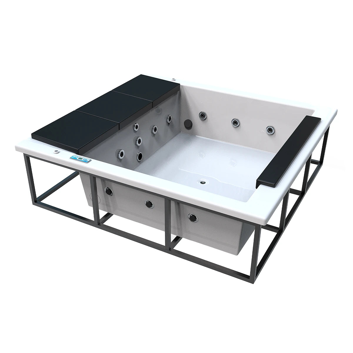 spa IGUAZÚ para 3 adultos y 1 niño, estructura metálica con acrílico blanco; jacuzzi familiar ideal para rooftops o patios residenciales