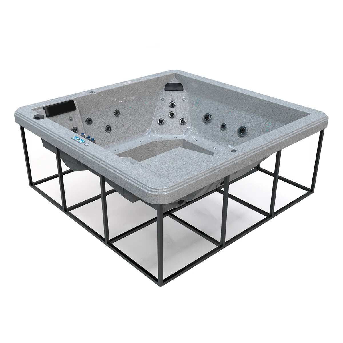 spa JUMBO para 7 adultos y 2 niños, estructura metálica con acrílico granito sierra; jacuzzi familiar ideal para uso residencial o comercial