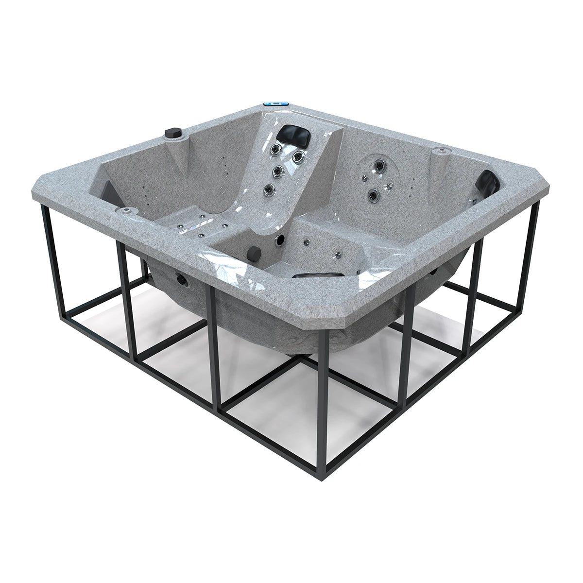jacuzzi spa OCEAN para 6 personas, estructura metálica con acrílico granito; spa exterior premium para terrazas o patios familiares