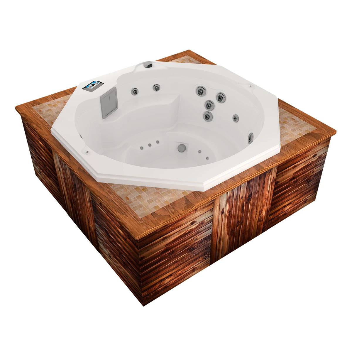 spa OCTAGÓN para 4 adultos y 1 niño con jets de masaje estratégicos y diseño envolvente para exteriores residenciales