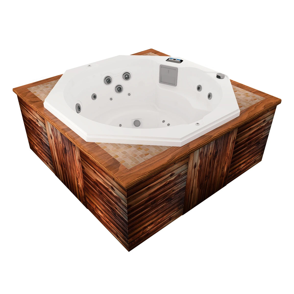 jacuzzi spa OCTAGÓN para 4 adultos y 1 niño, diseño octagonal con sistema de hidromasaje, ideal para terrazas, jardines y rooftops