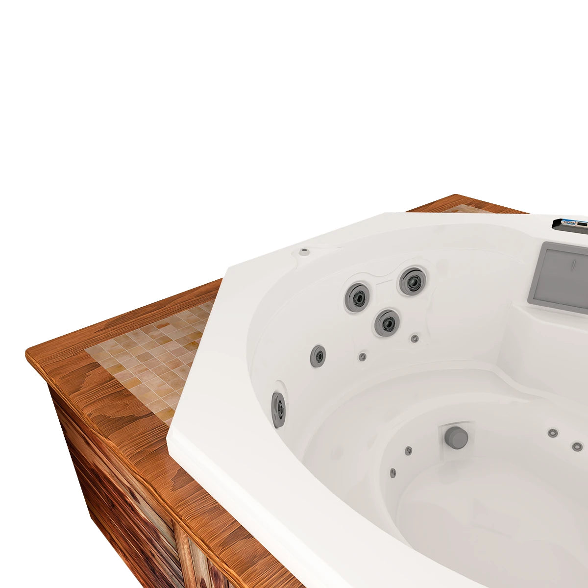 panel digital del spa OCTAGÓN con funciones para iluminación, jets y temperatura personalizable