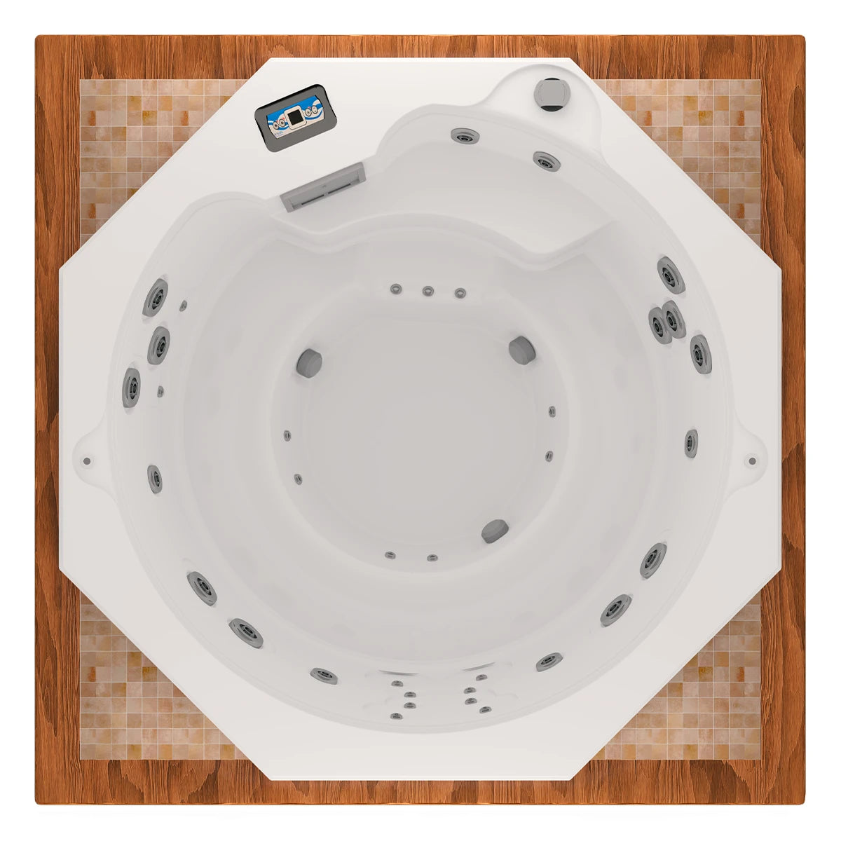 vista superior del spa OCTAGÓN, jacuzzi octagonal con capacidad para 5 personas, cromoterapia y diseño ergonómico