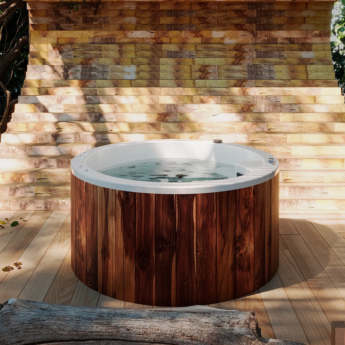 jacuzzi spa PACIFIC instalado en jardín moderno, ideal para relajación al aire libre