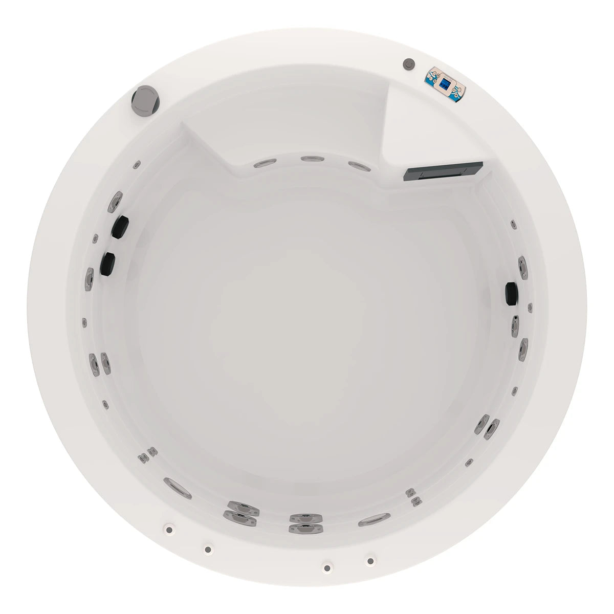 vista superior del spa PACIFIC, jacuzzi circular rodeado de jets y cromoterapia, ideal para relajación en pareja o grupos pequeños