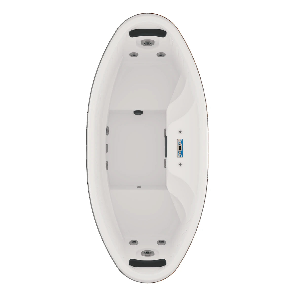 vista superior del spa PORTÁTIL, jacuzzi de forma ovalada para 2 personas con distribución ergonómica