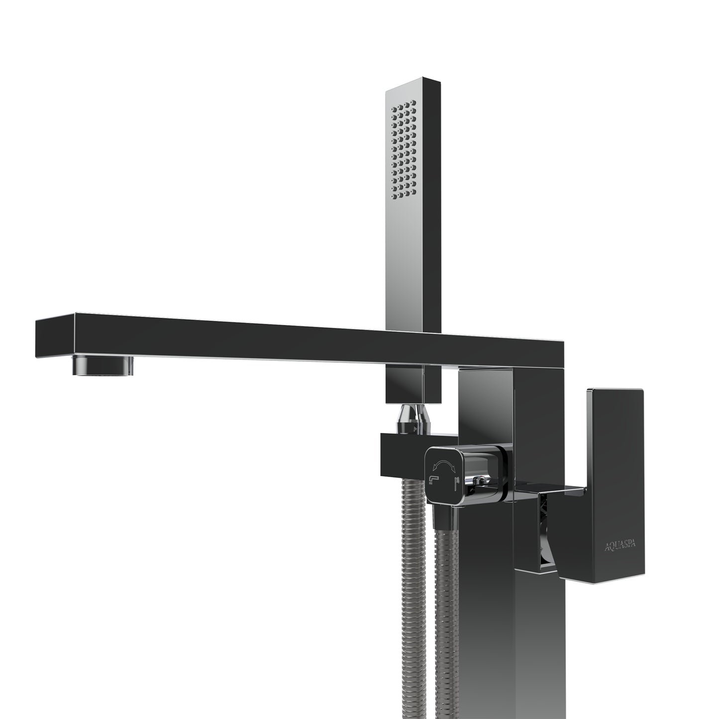 Vista lateral de la llave de pedestal Aquaspa T-001 cromada, mostrando su diseño y textura