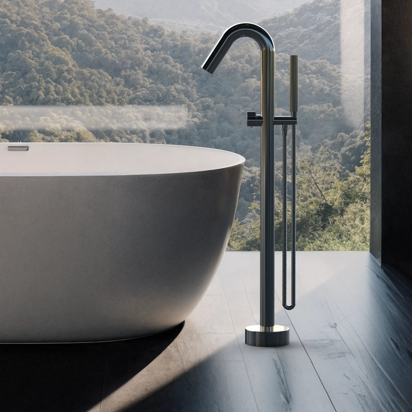 Llave de pedestal T-003 Aquaspa™ con ducha de mano | Grifería minimalista para tina freestanding