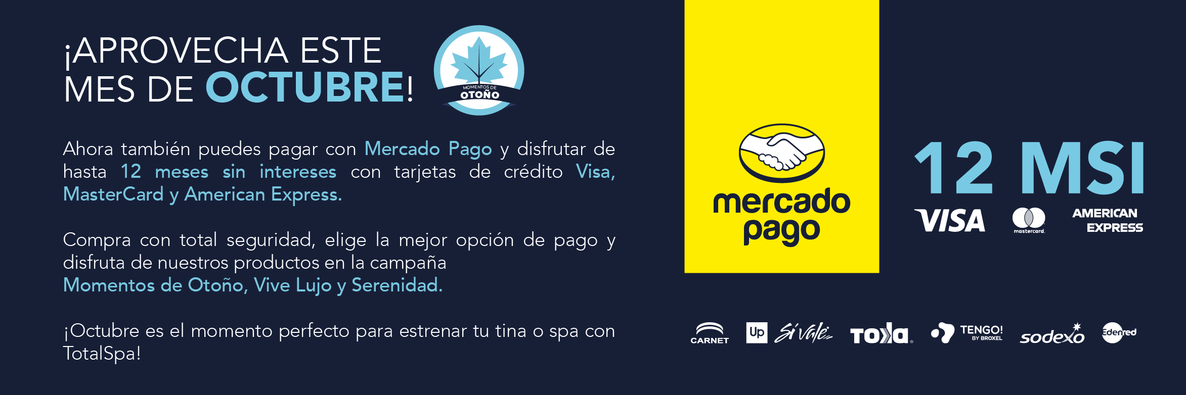 formas de pago y meses sin intereses en nuestros productos de baño tinas y spas o jacuzzi octubre totalspa