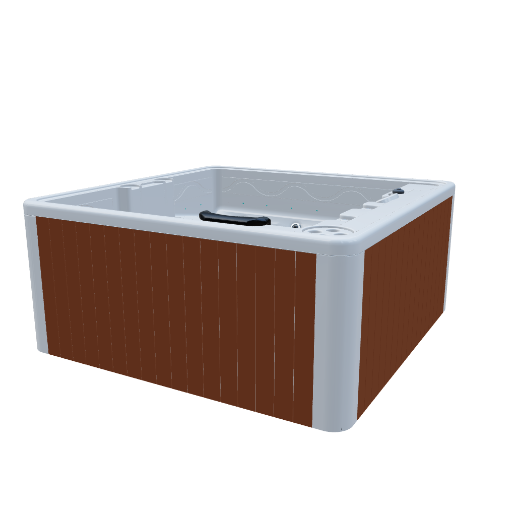 Modelo 3D spa DUBAI, jacuzzi para 3 adultos y 1 niño, visualización interactiva AR, sistema de hidromasaje exterior premium