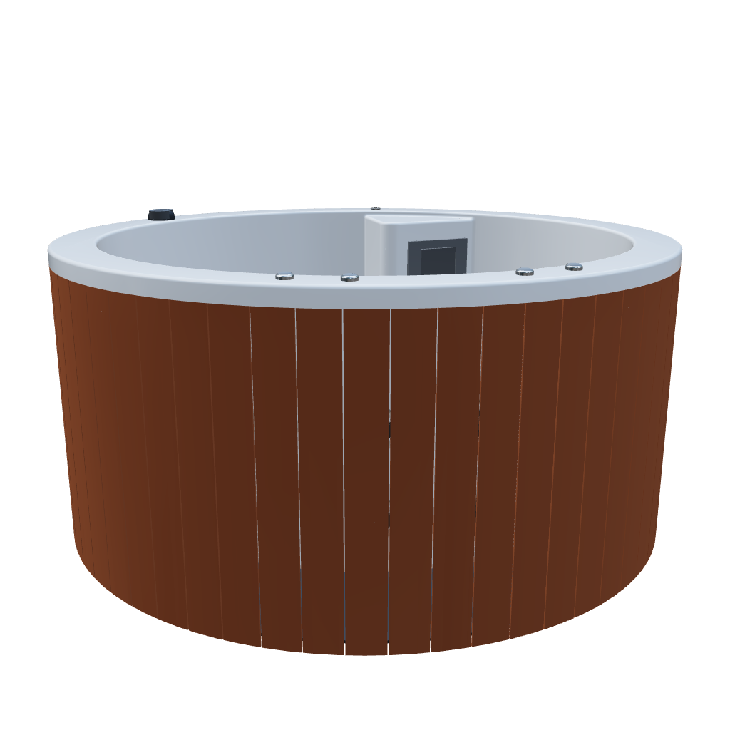 Modelo 3D spa PACIFIC, jacuzzi para 4 adultos, visualización AR interactiva, diseño moderno con sistema de hidromasaje exterior