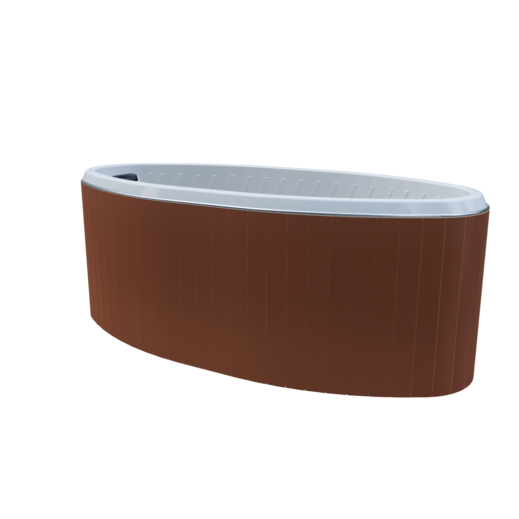 Modelo 3D spa PARADISE, jacuzzi redondo para 2 personas, visualización AR interactiva, sistema de hidromasaje para exteriores familiares