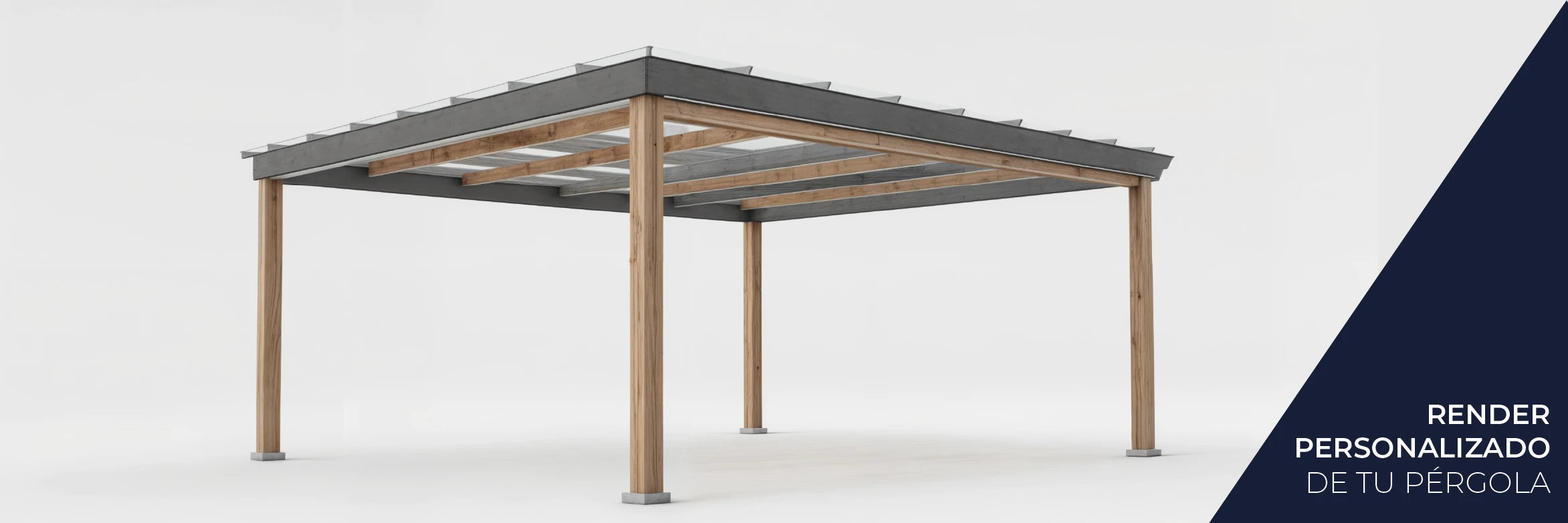 Render 3D de pérgola personalizada como propuesta de diseño sobre terraza moderna