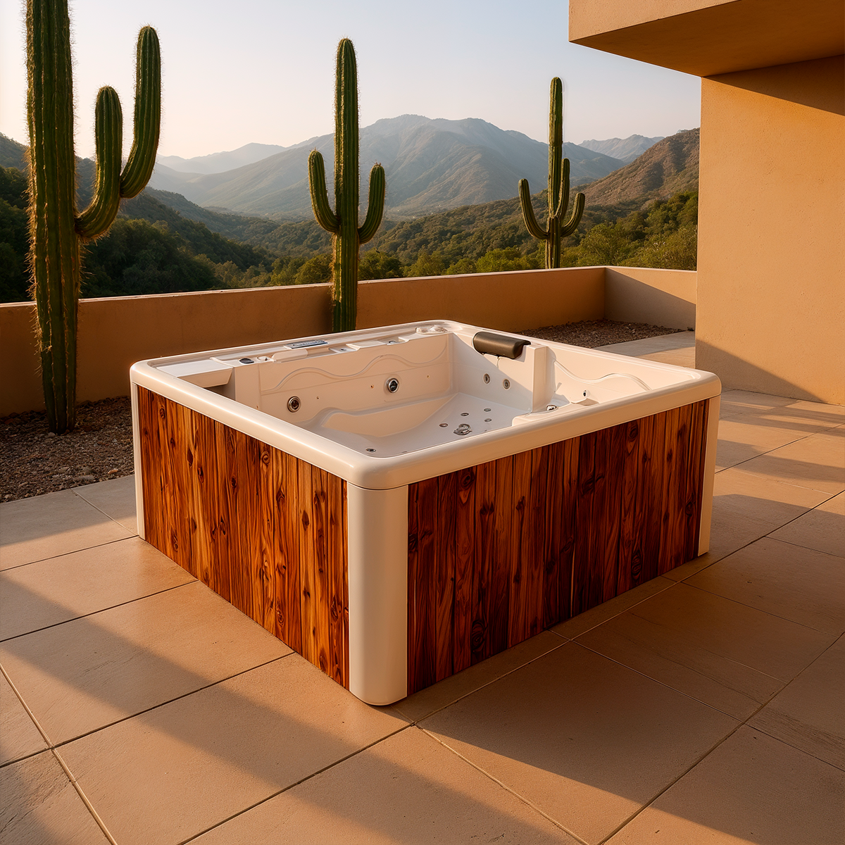 spa jacuzzi exterior con hidromasaje, ideal para jardín o terraza en casa en México.