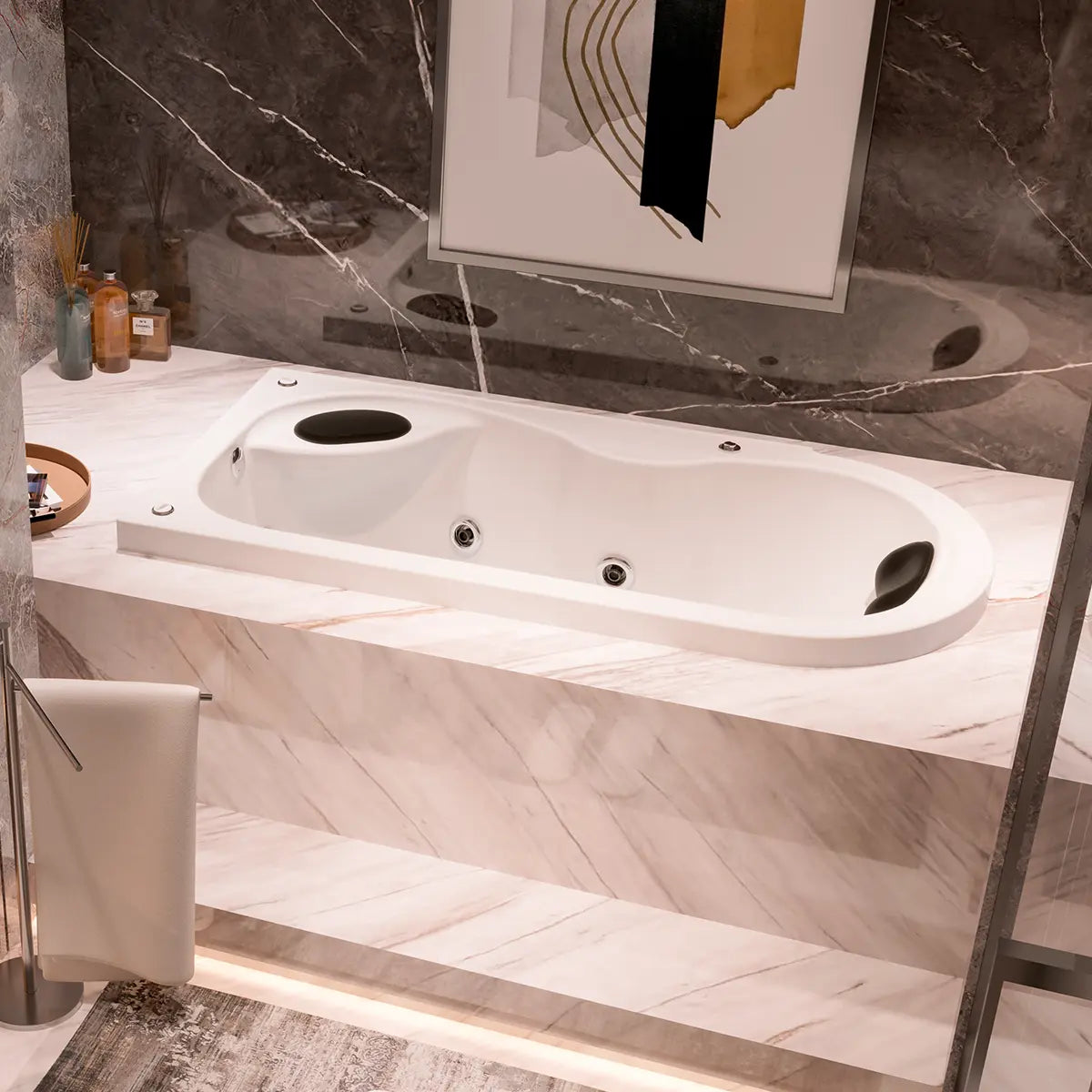 Render alternativo de la tina 10-01 TotalSpa™ instalada sin faldón, destacando su estilo limpio y moderno.