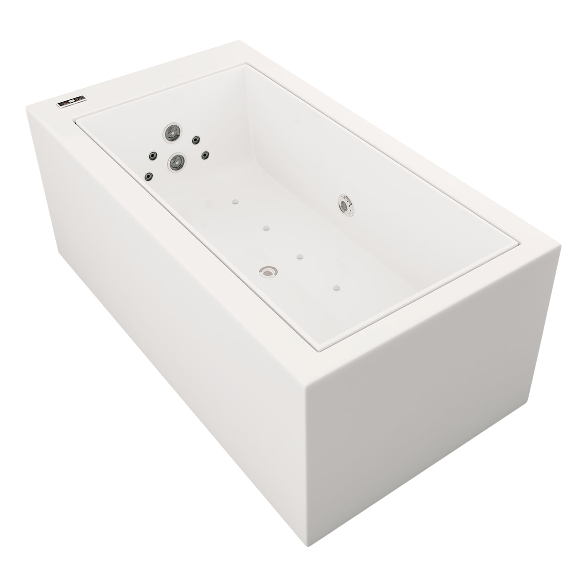 Tina freestanding Nova 7000 blanca rectangular, vista en ángulo derecho con jets visibles