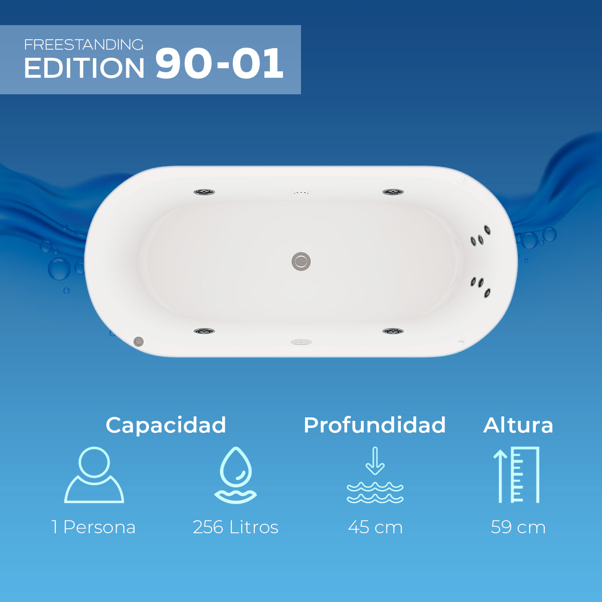 Infografía con volumen de agua y profundidad de la tina 90-01