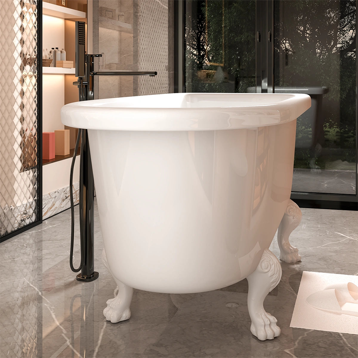 Vista ambiente de la tina Clásica con estilo retro en baño residencial de lujo