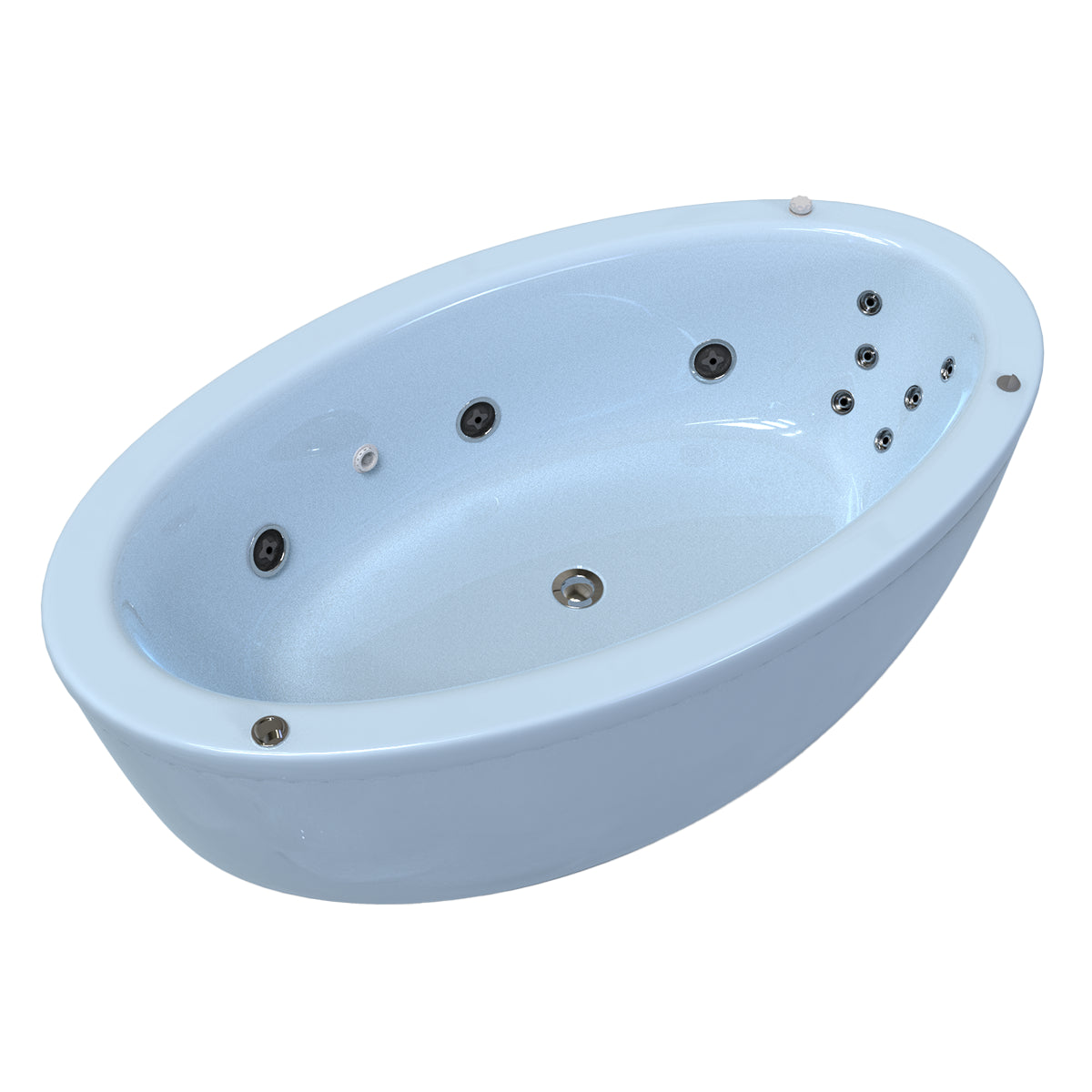 Tina color azul claro del modelo Dreams con hidromasaje, estilo moderno para tina freestanding