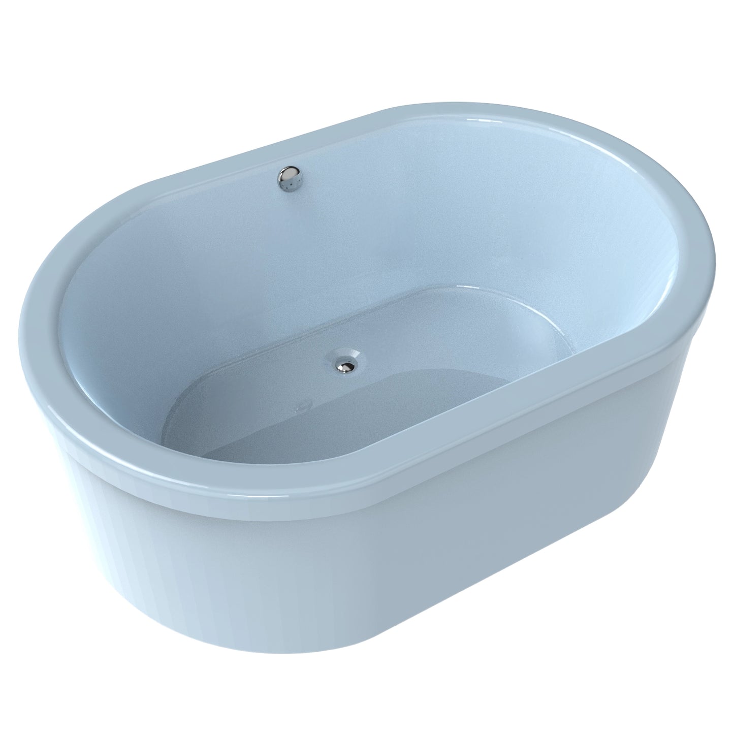 Tina freestanding color azul claro sin jets, ideal para baños interiores modernos, modelo F-015.