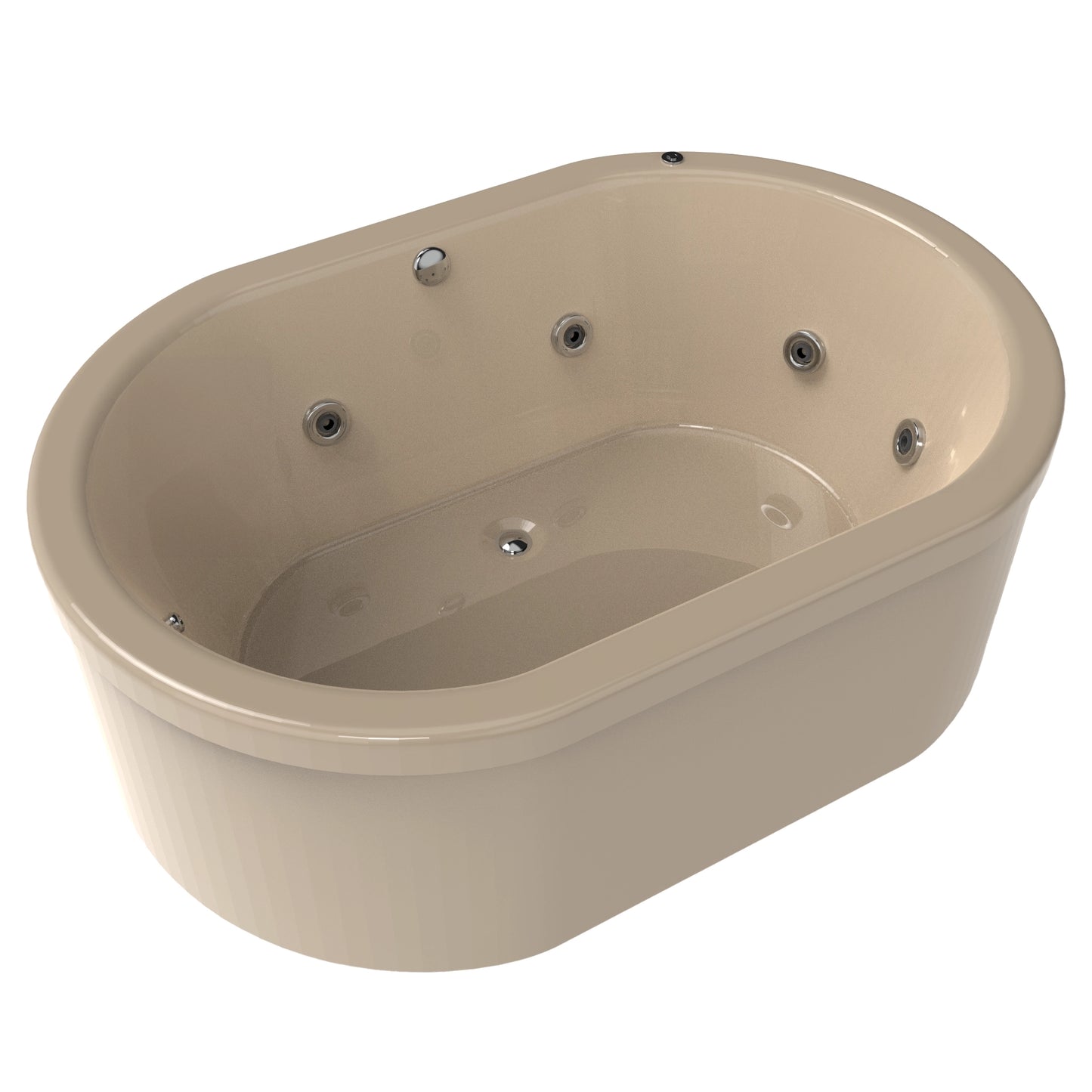 Tina freestanding F-015 color beige con sistema de hidromasaje, diseño moderno y capacidad para 2 personas. Ideal para baños elegantes.