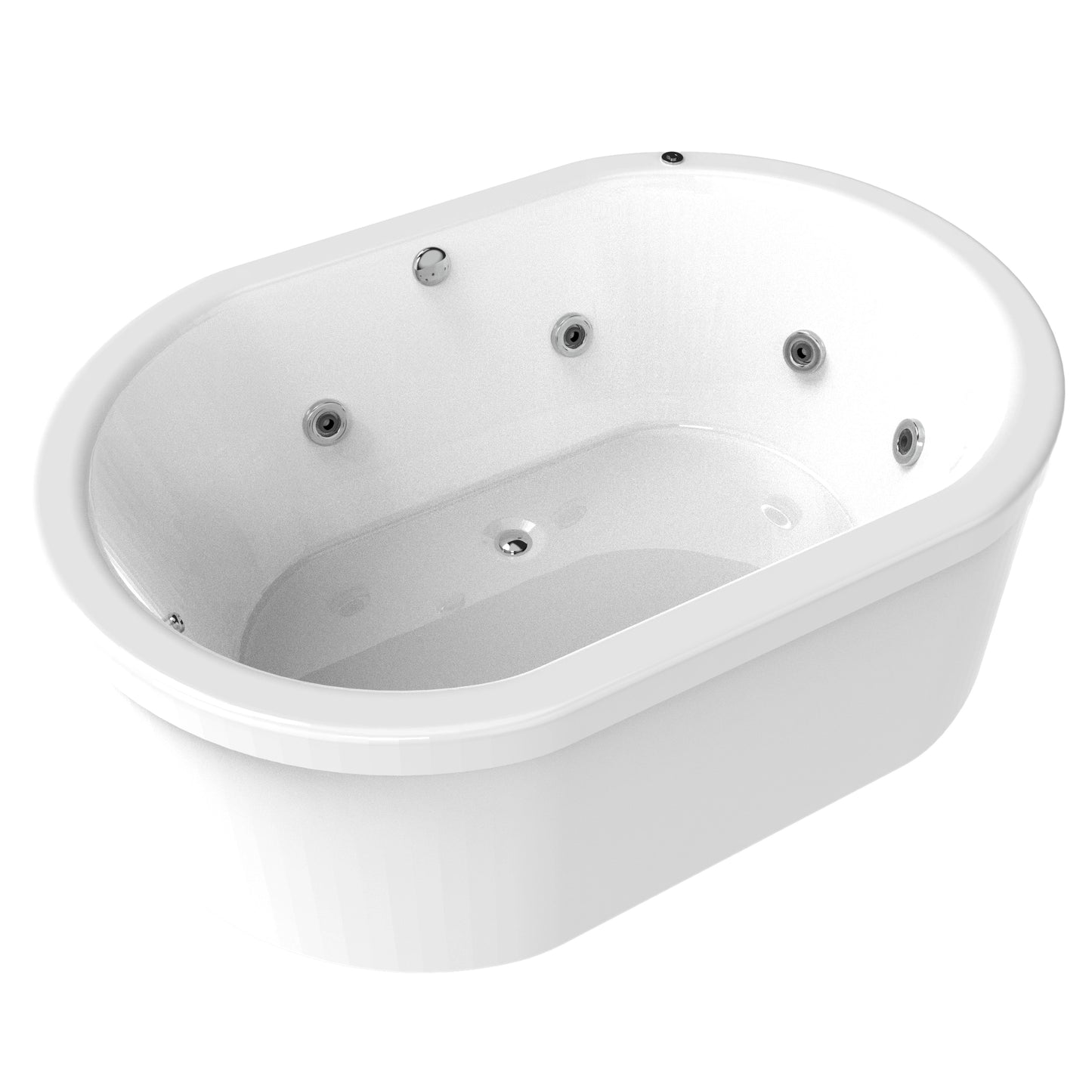 Tina freestanding F-015 color blanco con sistema de hidromasaje, diseño moderno y capacidad para 2 personas. Ideal para baños elegantes.