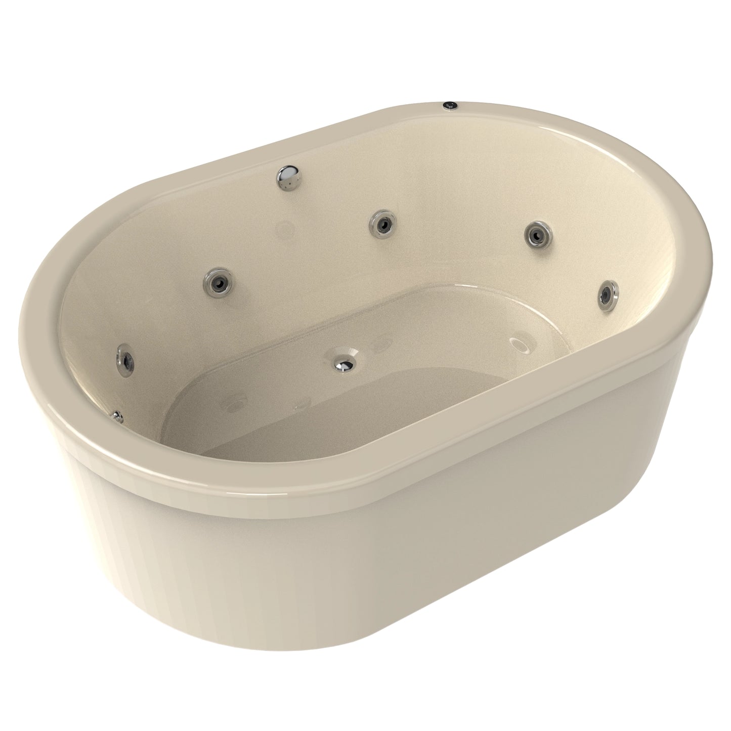 Tina freestanding F-015 color hueso con sistema de hidromasaje, diseño moderno y capacidad para 2 personas. Ideal para baños elegantes.