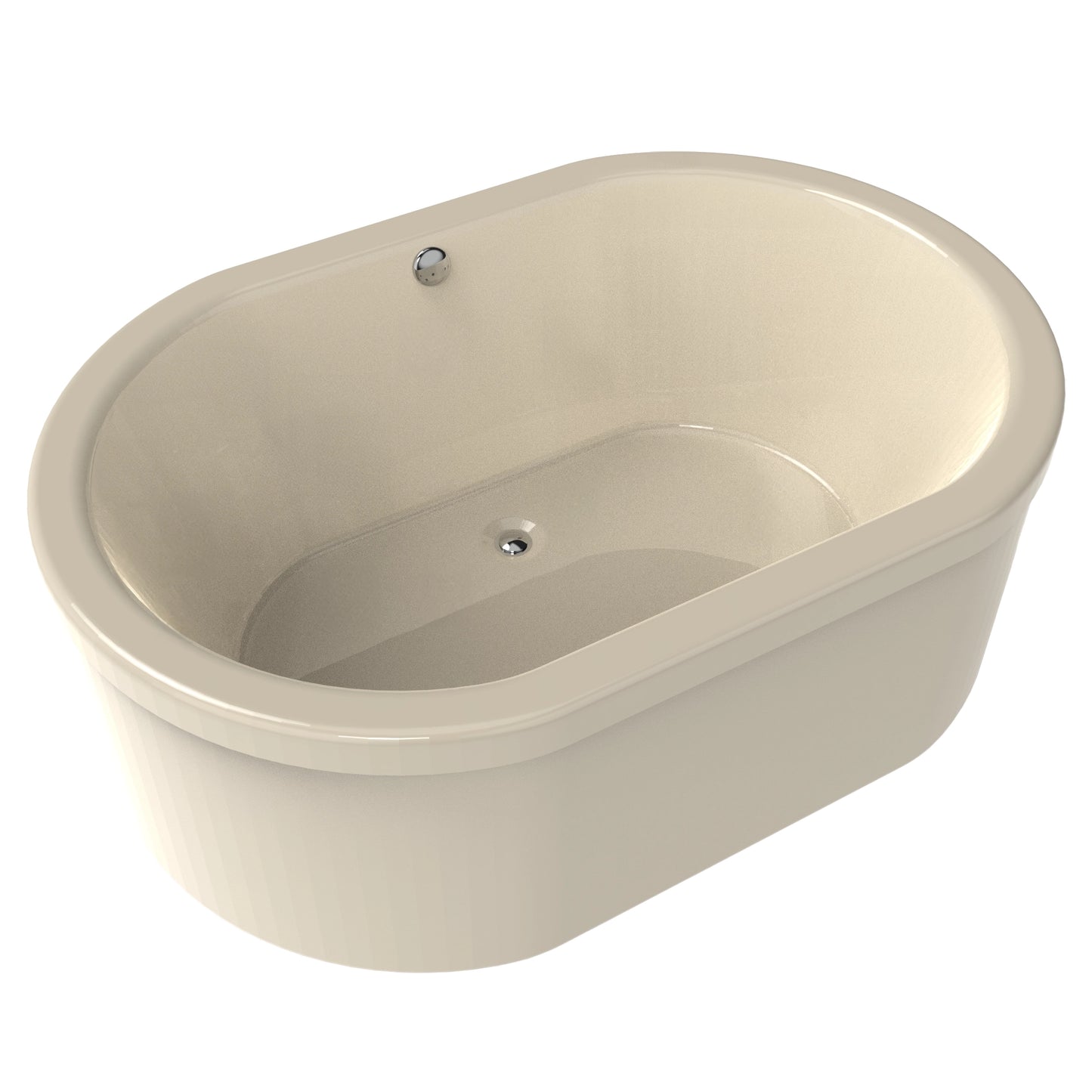 Tina freestanding color hueso sin jets, ideal para baños interiores modernos, modelo F-015.