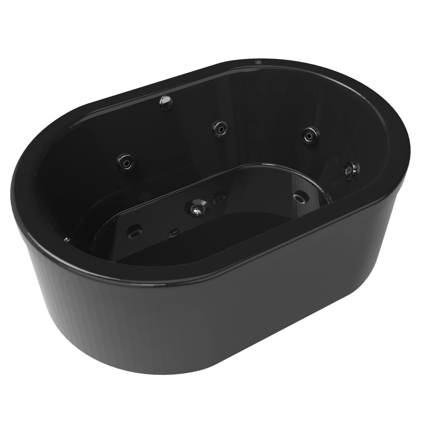 Tina freestanding F-015 color negro con sistema de hidromasaje, diseño moderno y capacidad para 2 personas. Ideal para baños elegantes.