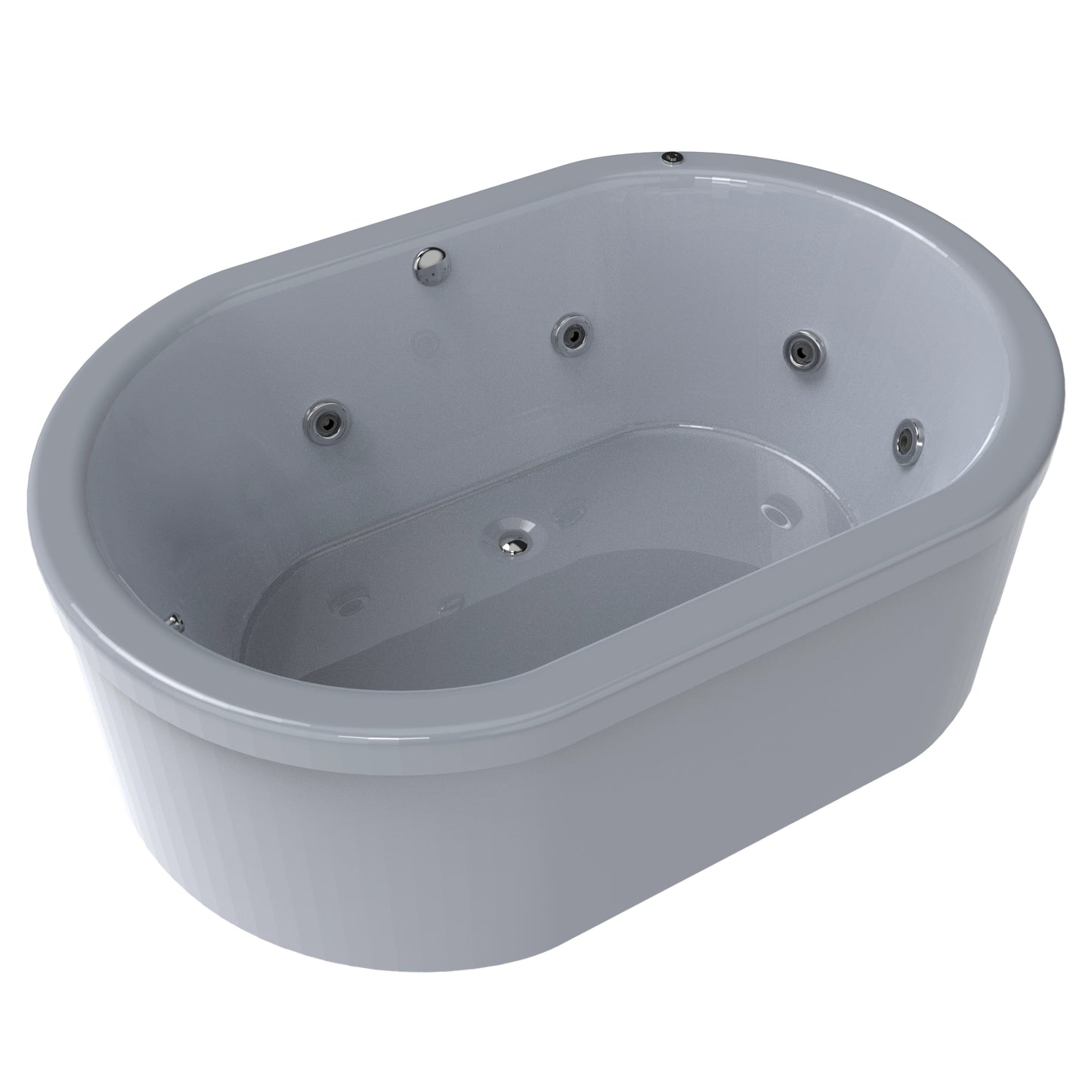 Tina freestanding F-015 color platino con sistema de hidromasaje, diseño moderno y capacidad para 2 personas. Ideal para baños elegantes.