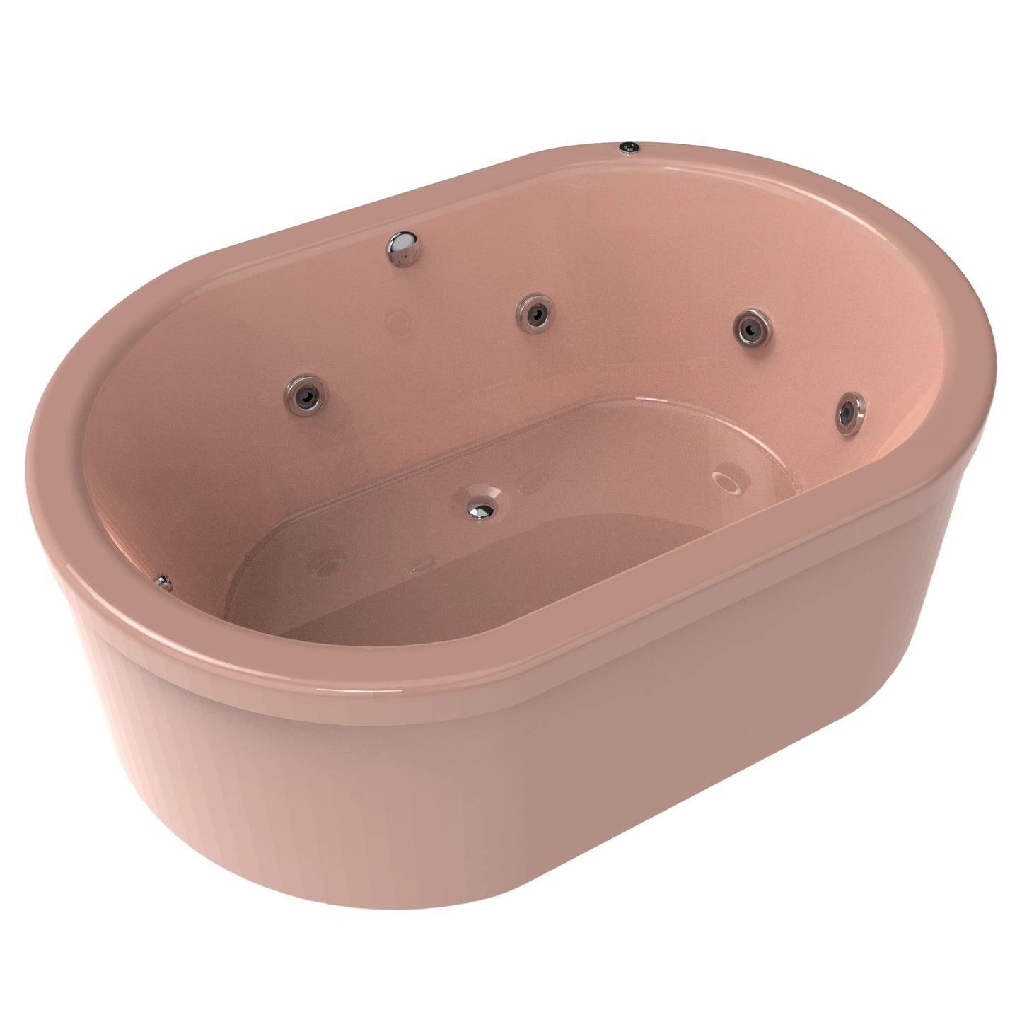 Tina freestanding F-015 color salmón con sistema de hidromasaje, diseño moderno y capacidad para 2 personas. Ideal para baños elegantes.