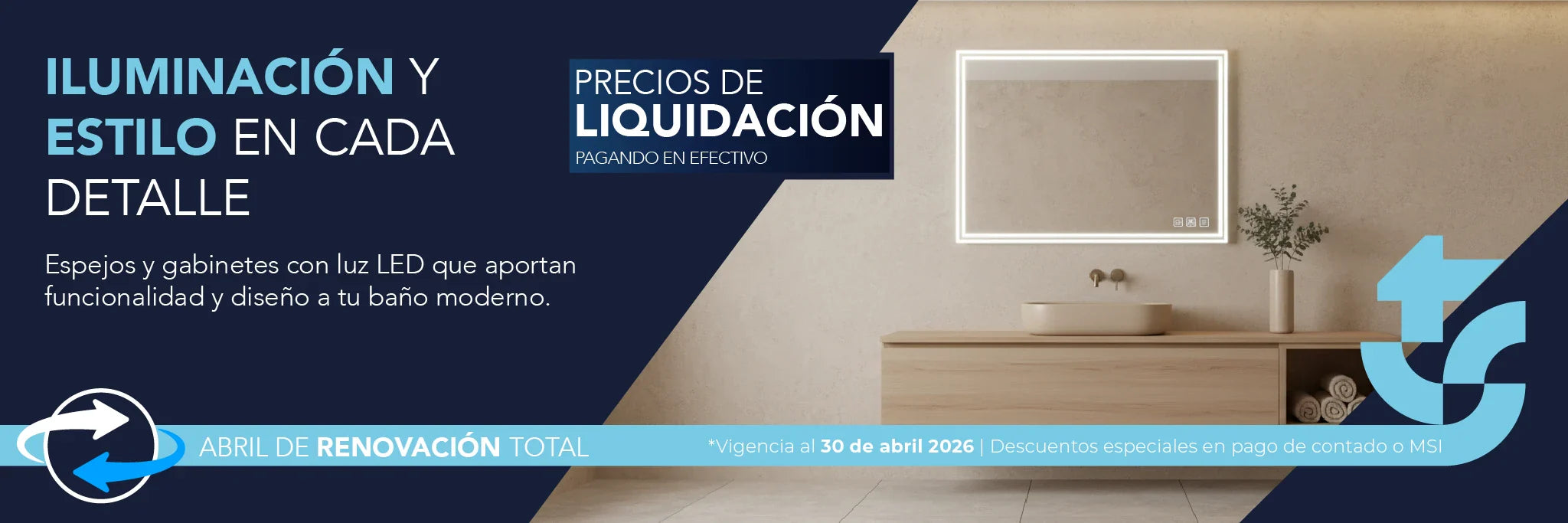 Espejos y gabinetes elegantes para baño, con acabados premium y amplio almacenamiento. Precios de liquidación. Abril 2026 TotalSpa