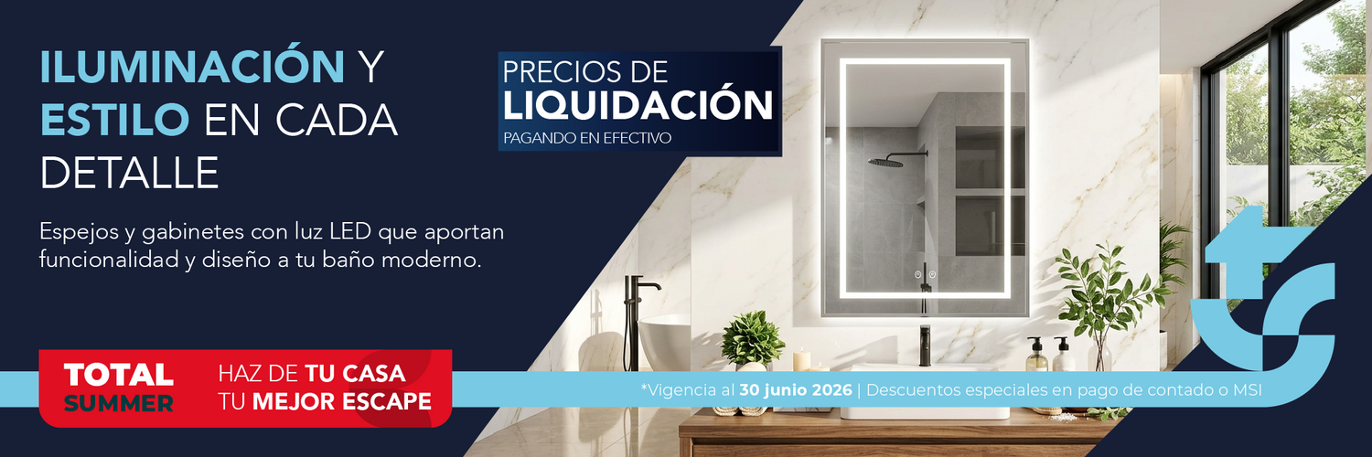 Espejos y gabinetes TotalSpa para baño con acabados premium, diseño elegante y amplio almacenamiento para renovar espacios modernos.
