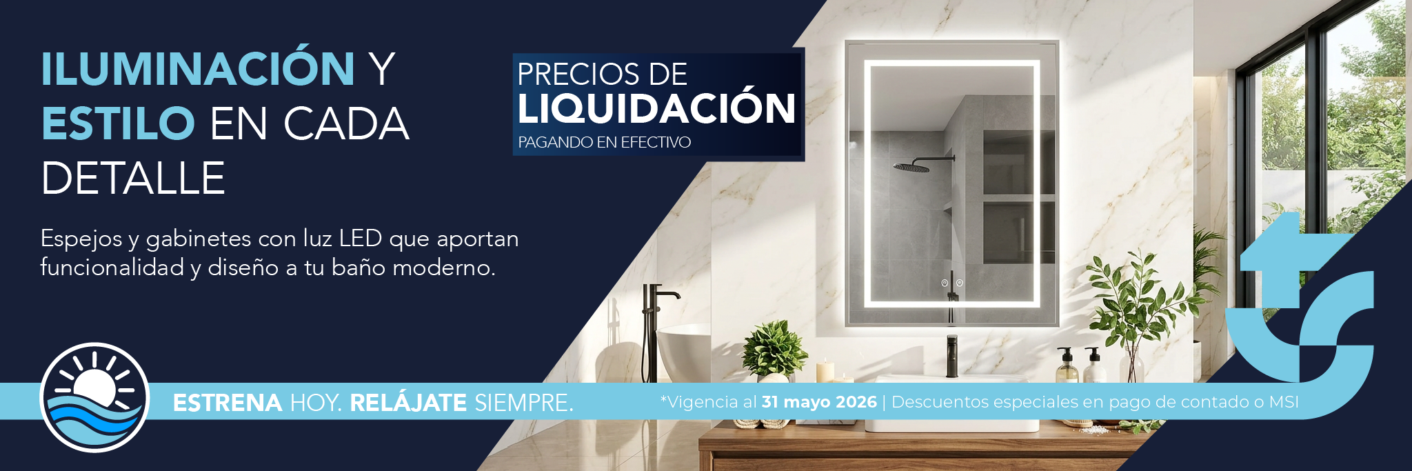 Espejos y gabinetes elegantes para baño, con acabados premium y amplio almacenamiento. Precios de liquidación. Mayo 2026 TotalSpa