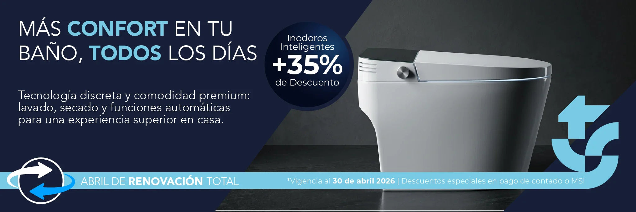 Inodoro wc inteligente control remoto y sensores para apertura y cierre. Promoción Abril 2026