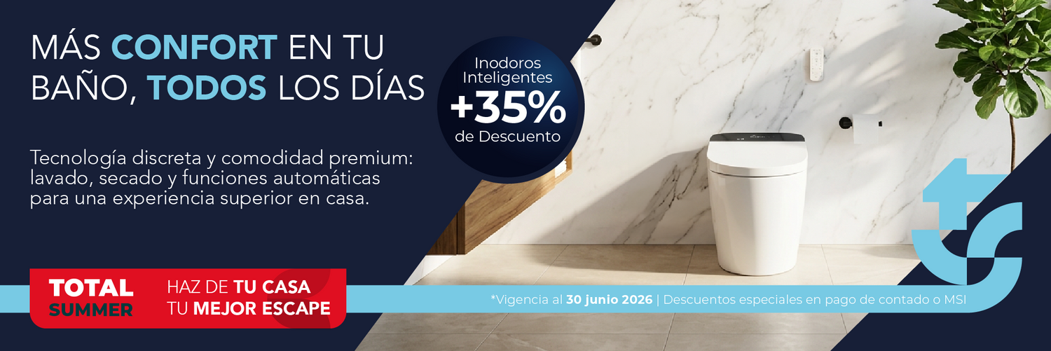 Inodoro inteligente TotalSpa con control remoto, sensores de apertura y cierre automático, diseñado para elevar la higiene, comodidad y tecnología del baño.
