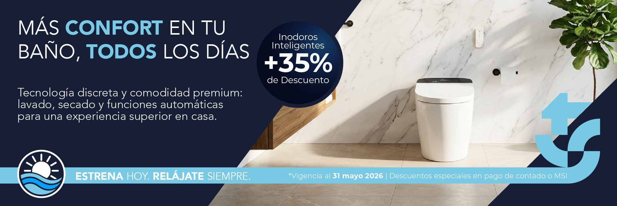 Inodoro wc inteligente control remoto y sensores para apertura y cierre. Promoción Mayo 2026