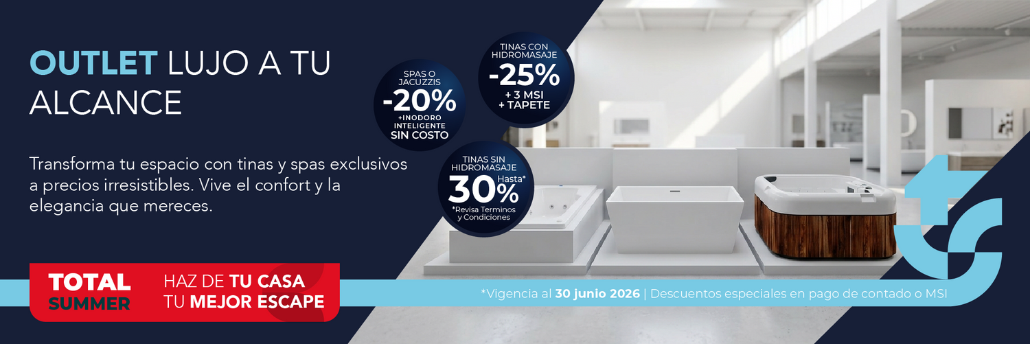 Outlet TotalSpa con tinas freestanding, tinas de interior y jacuzzis en precios especiales para renovar tu baño o espacio wellness.
