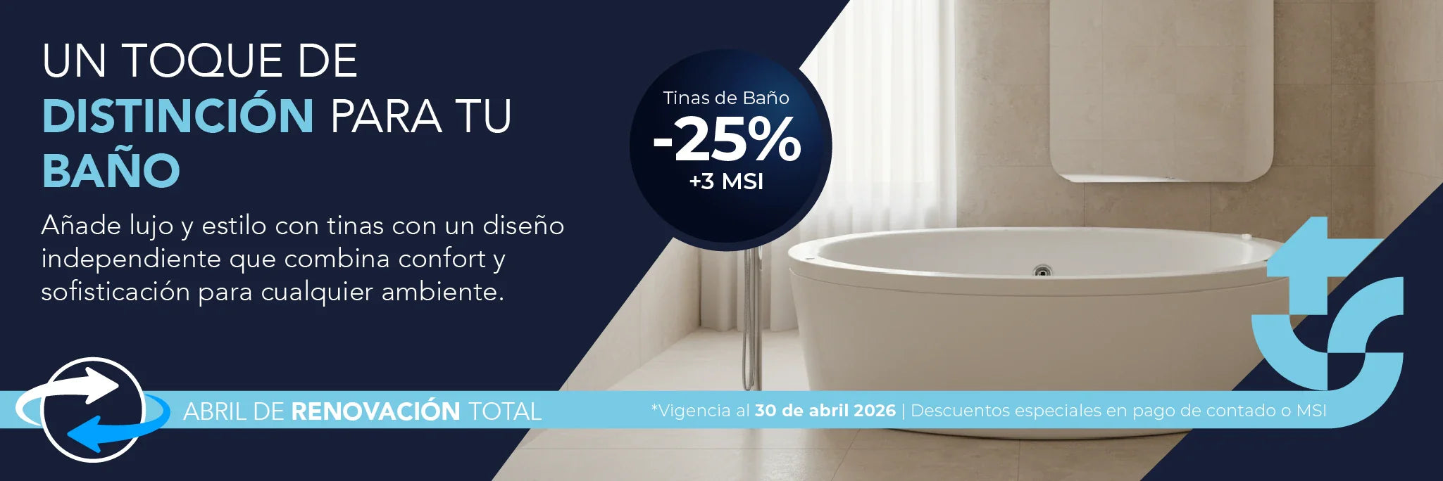 Tina freestanding moderna con diseño ergonómico y materiales de alta calidad. Abril 2026 TotalSpa.